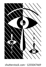 Abstract eye with tear on black and white background