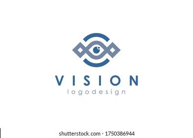 Abstraktes Eye-Vision-Logo. Symbol für die blaue Lineare Geometrische Unendlichkeit der Kamera. Für Unternehmens- und Technologielogos geeignet. Flaches Vectorlogo-Design-Vorlagenelement.