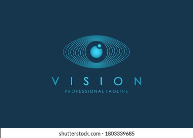 Abstract Eye Vision Logo. Blue Linear Geometric Icon isolated on Blue Background. Usable for Business and Technology Logos. Flat Vector Logo Design Template Element