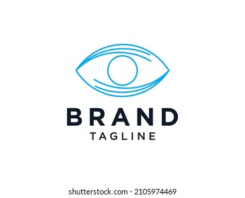Resumen del logotipo de Visión Ocular. Forma geométrica de la línea azul Infinito con el globo ocular dentro aislado en fondo blanco. Uso para Logos de Negocios y Tecnología. Elemento de plantilla de diseño de logotipo de vectores planos