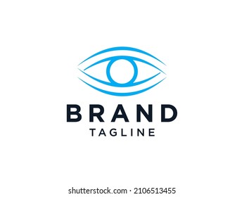 Abstract Eye Vision Logo. Blue Line Geometric Shape Infinity with Circle Eyeball inside isolated on White Background. Use for Business and Technology Logos. Flat Vector Logo Design Template Element