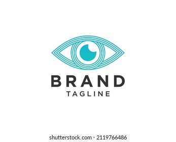 Abstract Eye Vision Logo. Blue Linear Geometric with Arrow Shape isolated on White Background. Usable for Business and Technology Logos. Flat Vector Logo Design Template Element 