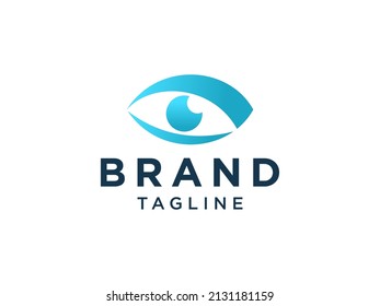 Abstract Eye Vision Logo. Blue Motion Geometric Shape Infinity with Circle Eyeball inside isolated on White Background. Use for Business and Technology Logos. Flat Vector Logo Design Template Element