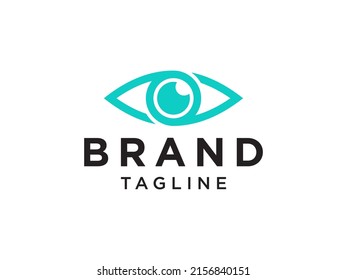 Abstract Eye Vision Logo Line. Green Geometric Shape Infinity with Circle Eyeball inside isolated on White Background. Use for Business and Technology Logos. Flat Vector Logo Design Template Element.