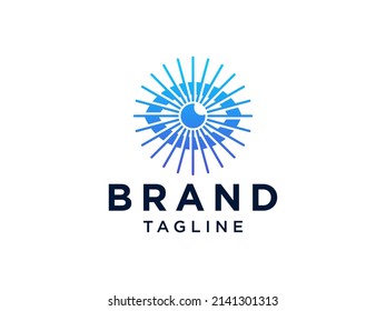 Abstract Eye Vision Logo. Monoline Blue Eye with Geometric Radial Rays of Sunburst isolated on White Background. Usable for Business and Branding Logos. Flat Vector Logo Design Template Element.