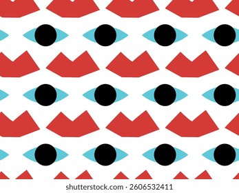 Abstract eyed and lips. seamless vector pattern. 