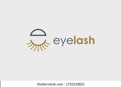 Abstract Eyelash Logo. Blue and Gold Linear Style Initial Letter E isolated on Grey Background. Usable for Business and Beauty Logos. Flat Vector Logo Design Template Element.