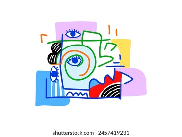 abstract eyes art decorative portrait hand drawn decorative wall art vector illustration, card, cover, poster, print design.