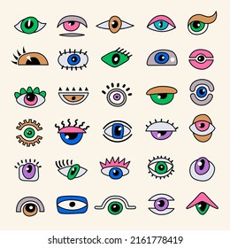Abstract eyes. Colorful optical symbols eyes focused lens recent vector collection set