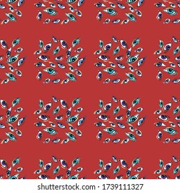 Abstract eyes from different angles. Seamless pattern. In the style of hand drawn. Design for stylish fabrics, paper, textile, fashion, packaging. Vector linear graphics.