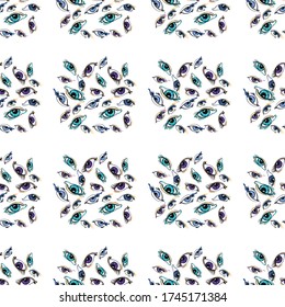 Abstract eyes from different angles. Seamless pattern. In the style of hand drawn. Design for stylish fabrics, paper, textile, fashion, packaging. Vector linear graphics.