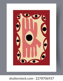 Ojos abstractos, imagen estotérica de la pared de arte. Marco decorativo contemporáneo con visión. Paredes de arte para el diseño interior. Afiche de los ojos abstractos imprimibles mínimo.