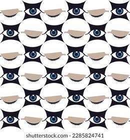 Abstract Eyes Geometric Cartoon Eyes Seamless Pattern Vintage Open Close Eyes Dots Trendy Fashion Design Hand Drawn Style Isolated White Background