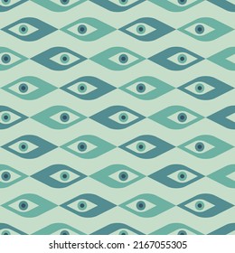 Abstract eyes mid-century modern art vector background. Abstract geometric seamless pattern. Decorative ornament in retro vintage design style. Atomic stylized backdrop. 