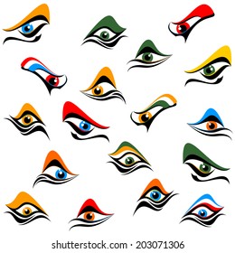 Abstract eyes on a white background form seamless composition.