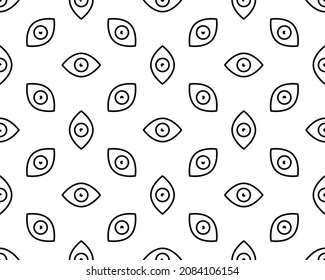 Abstract eyes seamless pattern on white background. Vector illustration. Outline eye icon.