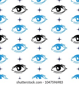 Abstract eyes seamless pattern for textile and fabric. Black and blue eyes, vector eps