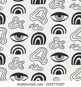 Abstract Eyes seamless pattern texture. Mediterranean geometric style drawing, decor element. Contemporary modern trendy fabric, textile design, vector background