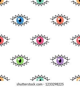 Abstract eyes. Seamless vector pattern on white background
