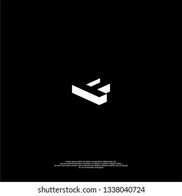 abstract F 3D logo letter in shadow shape design concept in black and white colors