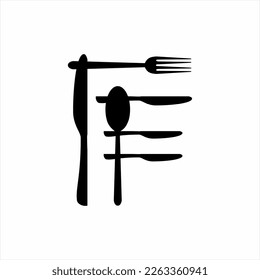 Abstract F letter logo design with spoon, fork and knife. Can be used for cafe, restaurant, decoration and food logos.