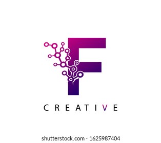 Abstract F Letter , Molecules F Technology Logo Design.