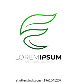 Abstract F logo and leaf design nature, line logo and green color
