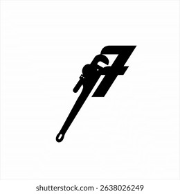 Abstract F7 logo design with a wrench on the letter F.