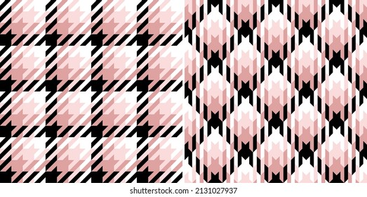 Abstract fabric check pattern in powder pink, rose pink, black, white. Seamless gradient goose foot tartan plaid set for scarf, dress, skirt, other modern spring autumn winter fashion textile design.