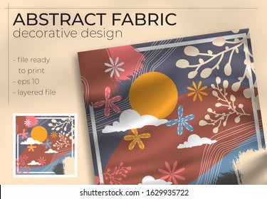 Abstract Fabric Decorative Design with Realistic Mock up for Printing Production. Hijab , Scarf , Pillow , etc.