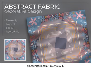 Abstract Fabric Decorative Design with Realistic Mock up for Printing Production. Hijab , Scarf , Pillow , etc.