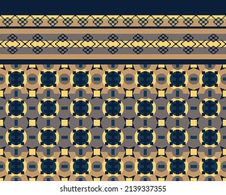 An abstract fabric design based on geometric shapes, flowers and the lingo of the sun.