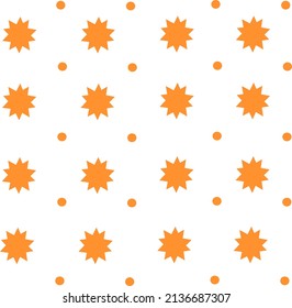Abstract fabric pattern background vector with 10 pointed star patterns or orange explosion sparks.