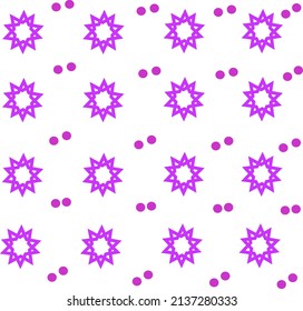 Abstract fabric pattern background vector with 10 pointed star patterns or purple explosion sparks and purple dots.