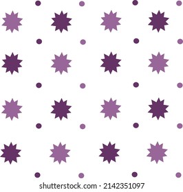 Abstract fabric pattern background vector with a pattern of 10 stars or purple explosion sparks and purple dots.