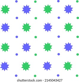 Abstract fabric pattern background vector with a pattern of 10 stars or green-blue explosion sparks and green-cyan dots.