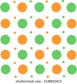 Abstract fabric pattern background vector with 12 polygons or orange-green explosion sparks and orange-green dots.