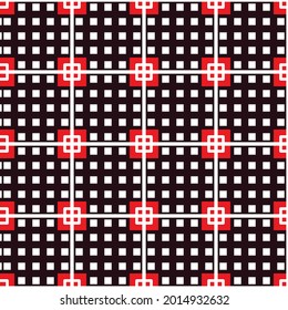abstract fabric pattern Black and white checkered pattern with red squares. seamless pattern.