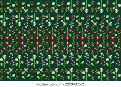 abstraktes Stoffmuster, floraler grüner Hintergrund rosafarbene weiße Blumen für Stoffe, Kissen, Decken, Vorhänge, Textilien, Drucke