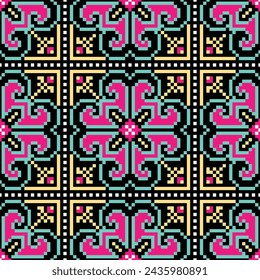 Patrón de tela abstracto. Patrón de punto de cruz geométrico. Diseño para cuadrados, diamantes, tela, boho, alfombra, tela, ikat, tribal, batik, vector, ilustración, patrón, bordado, retro, ucraniano, bordado