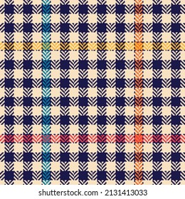 Abstract fabric pattern tweed for spring autumn winter in navy blue, red, orange, yellow, beige. Seamless herringbone tartan check plaid for jacket, skirt, dress, scarf, other modern print.