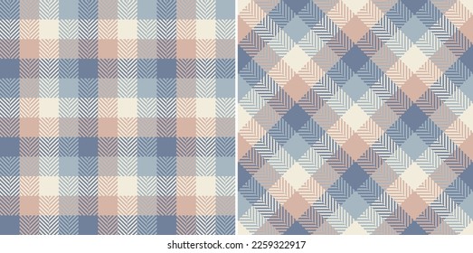 Abstract fabric plaid pattern in soft cashmere blue, pink, beige for spring summer autumn winter. Seamless mosaic tweed tartan check set for scarf, dress, skirt, other modern fashion fabric design.
