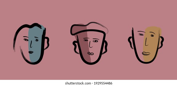 abstract face with art brush strokes style. modern portrait art face with line drawing for t-shirt, and wall art. 