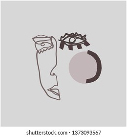 Abstract face art one line continuous drawing. Woman fashion portrait. Monochrome doddle hand sketch. Minimal poster. Contemporary trendy design for placards, flyers, brochures, invitations. 