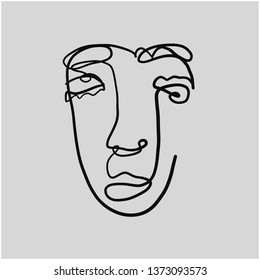 Abstract face art one line continuous drawing. Woman fashion portrait. Monochrome doddle hand sketch. Minimal poster. Contemporary trendy design for placards, flyers, brochures, invitations. 