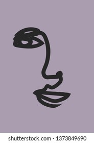Abstract face art one line continuous drawing. Woman fashion portrait. Hand drawn vector doddle sketch. Minimal poster. Contemporary trendy design for placards, flyers, brochures, invitations. 