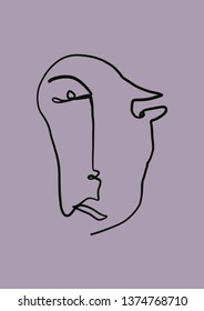 Abstract face art one line continuous drawing. Woman fashion portrait. Hand drawn vector doddle sketch. Minimal poster. Contemporary trendy design for placards, flyers, brochures, invitations. 