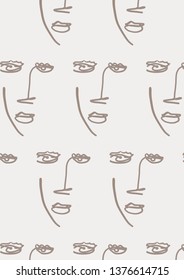 Abstract face art one line continuous drawing. Woman fashion portrait. Monochrome doddle hand sketch. Minimal poster. Contemporary trendy design for placards, flyers, brochures, invitations. 