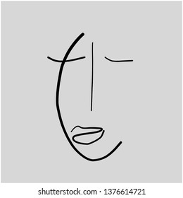 Abstract face art one line continuous drawing. Woman fashion portrait. Monochrome doddle hand sketch. Minimal poster. Contemporary trendy design for placards, flyers, brochures, invitations. 