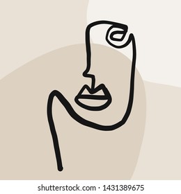 Abstract face art one line continuous drawing. Woman fashion portrait. Monochrome doddle hand sketch. Minimal poster. Contemporary trendy design for placards, flyers, brochures, invitations. 